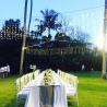 fairy light and dinner table set up 